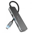 Hoco USB-HUB HB24 2USB Type-C/HDMI/SD/microSD серый