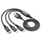 USB Кабель 3в1 Hoco X76 MicroUSB+Lightning+Type-C, 2А 1м, чер