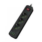 Amper 2м, 3 розетки, 10а, 3 usb, 1 Type-C черный