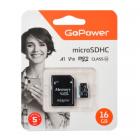 GoPower microSD16GB Class10 60 МБ/сек V10 с адаптером