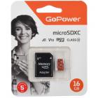 GoPower microSD16GB Class10 UHS-I (U3) 80 МБ/сек V10 с адаптером
